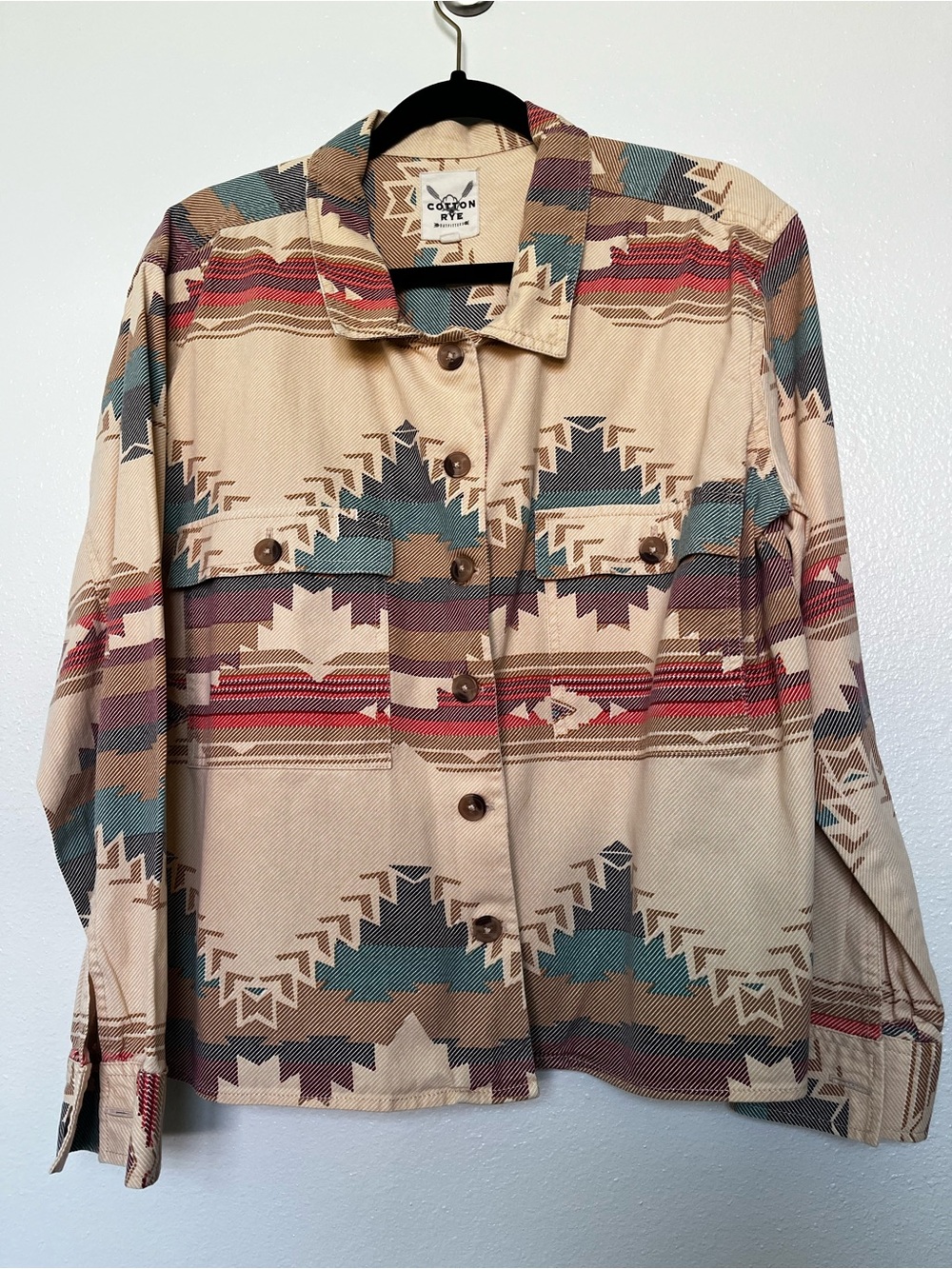 Cotton & Rye Beige Southwestern-Print Button-Front Shacket